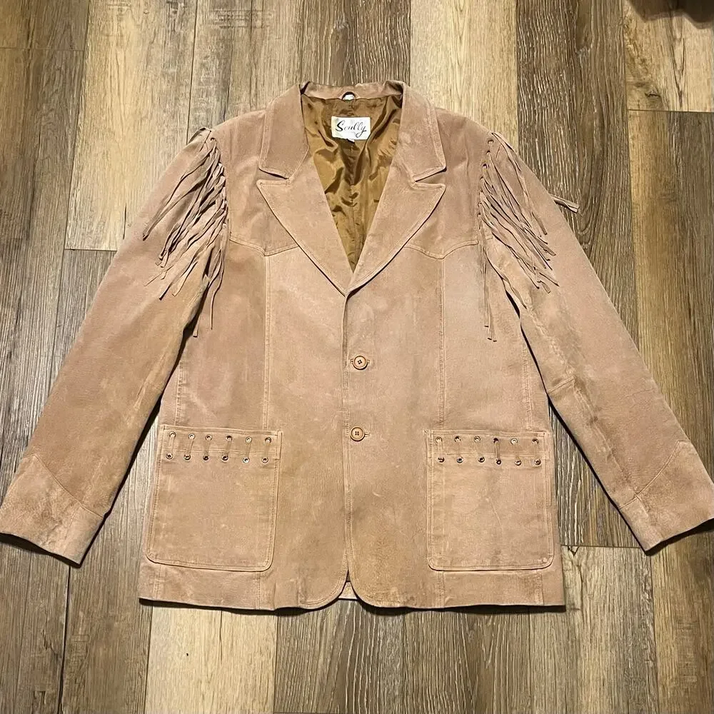 VTG Scully Suede Leather Fringe Jacket Mens XL Tan Western Cowboy Rodeo Biker - Picture 1 of 11